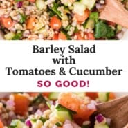 Graphique Pinterest de salade d'orge avec texte et photos.