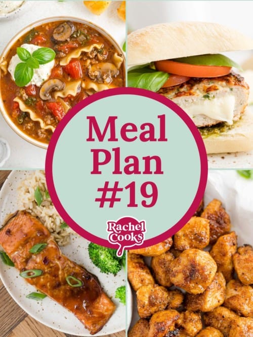Meal plan 19 graphic with recipe images and text.