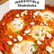 Pinterest graphic for homemade shakshuka recipe.