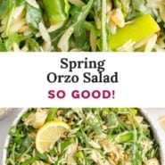 Spring orzo salad pinterest graphic.