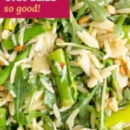 Spring orzo salad pinterest graphic.