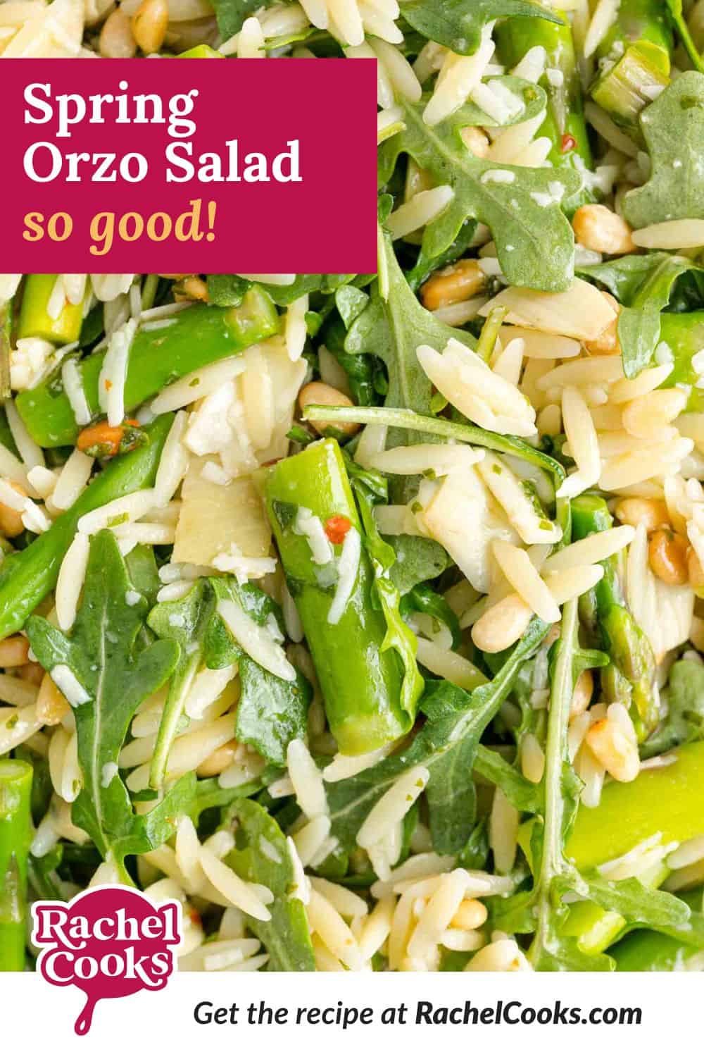 Spring orzo salad pinterest graphic.