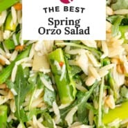 Spring orzo salad pinterest graphic.