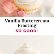 Vanilla buttercream frosting Pinterest graphic.