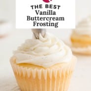 Vanilla buttercream frosting Pinterest graphic.