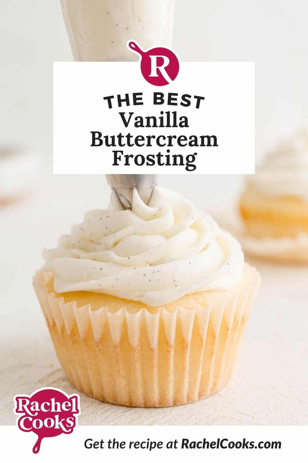 Vanilla buttercream frosting Pinterest graphic.