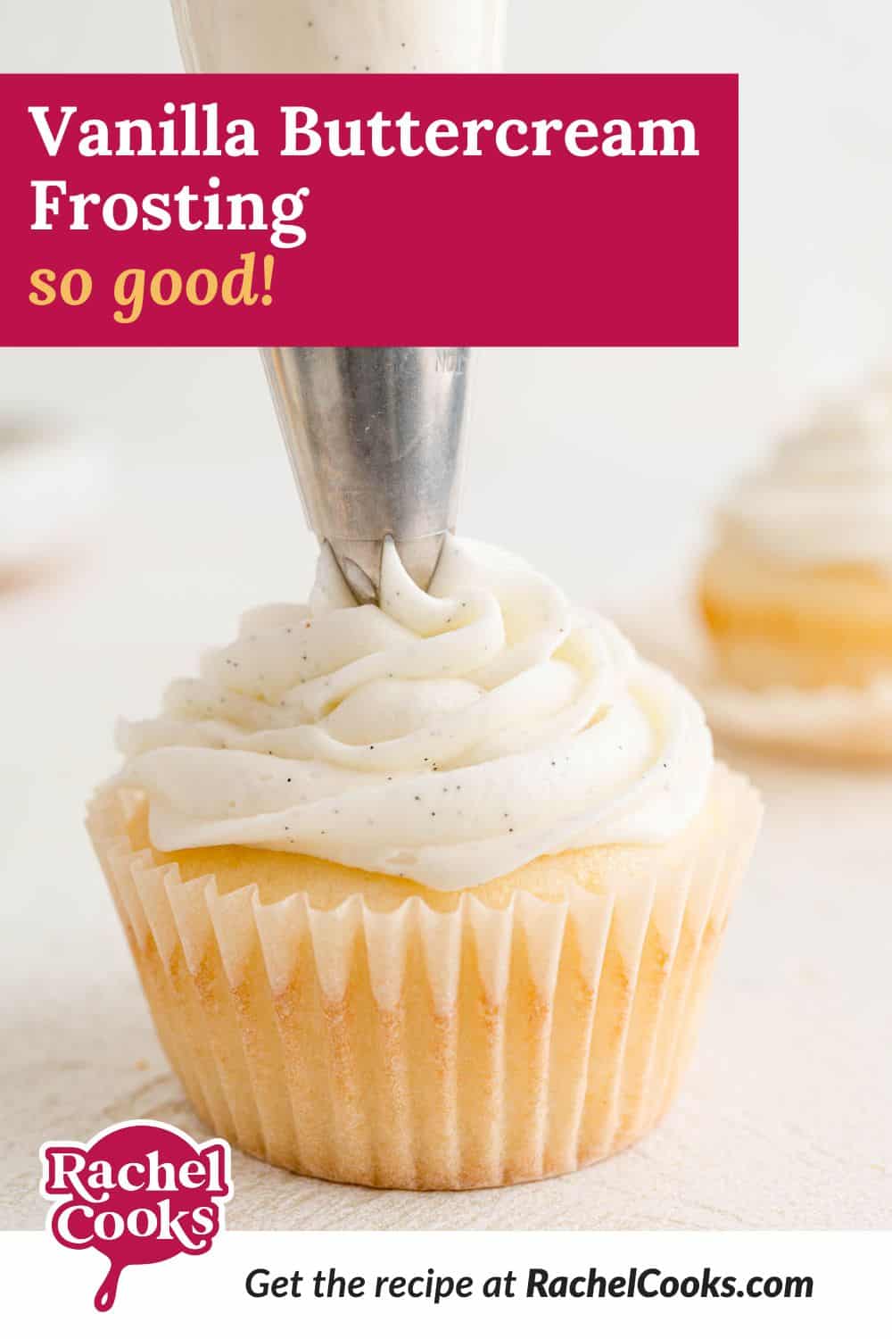 Vanilla buttercream frosting Pinterest graphic.