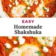 Graphique Pinterest pour la recette de shakshuka maison.
