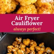 Air fryer cauliflower Pinterest graphic.