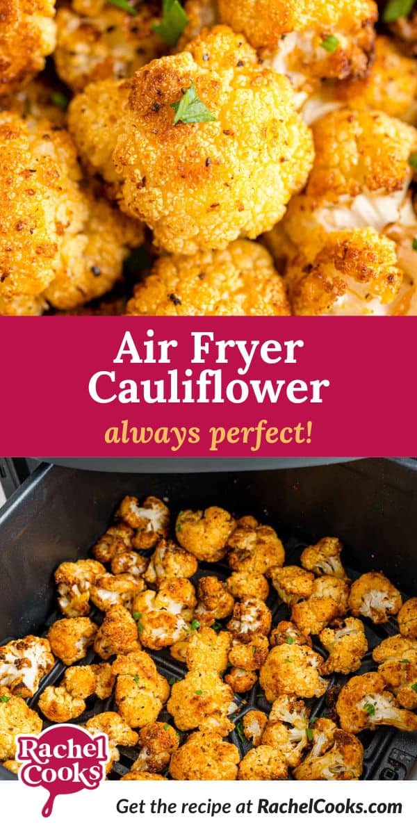 Air fryer cauliflower Pinterest graphic.