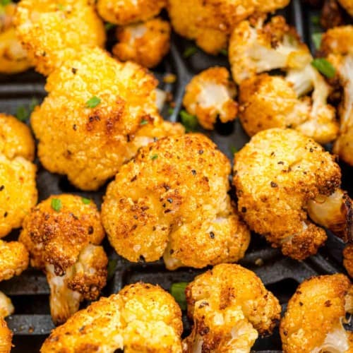 Close up of crispy air fryer cauliflower florets.