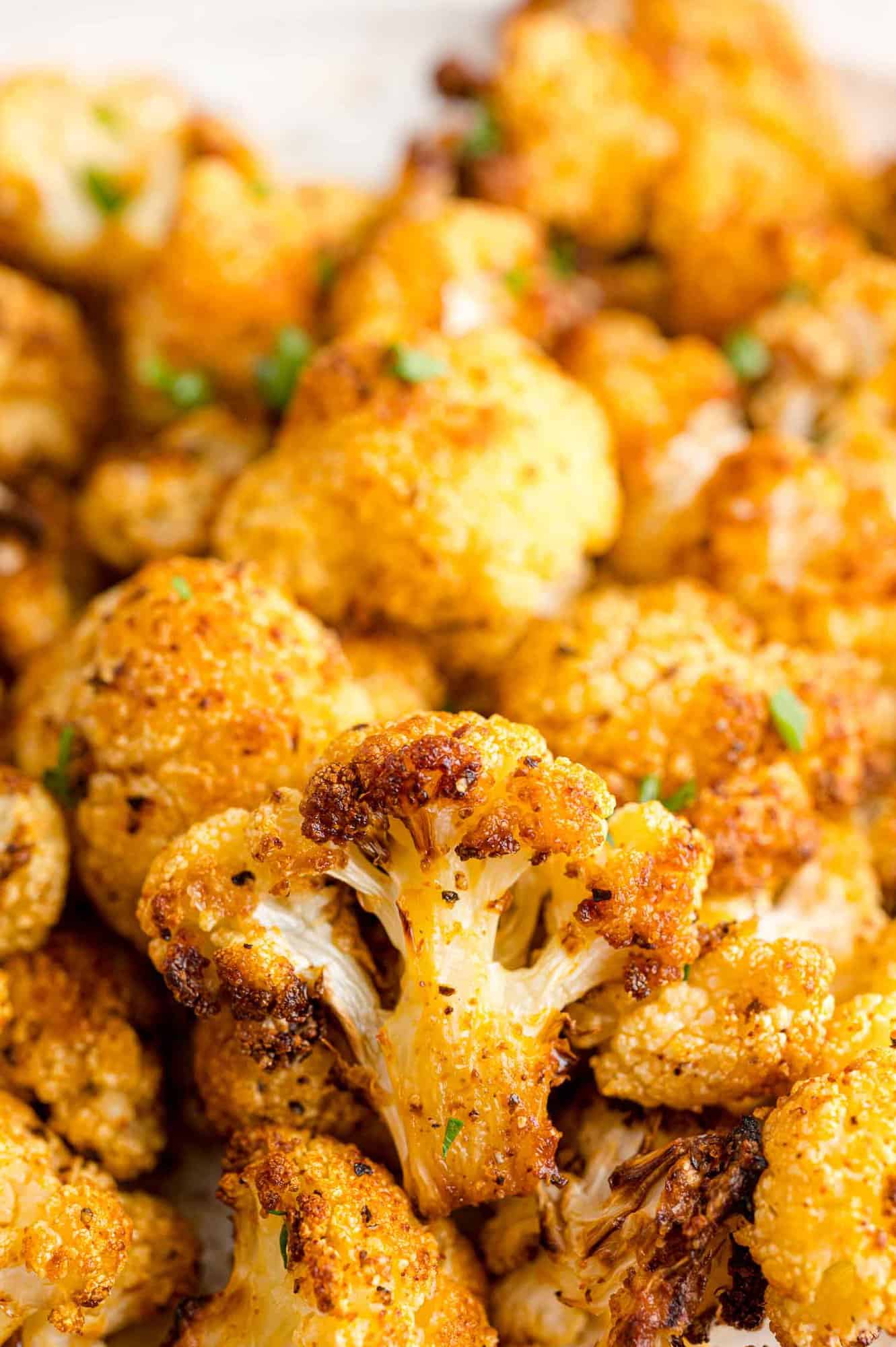 Close up of crispy air fryer cauliflower florets.