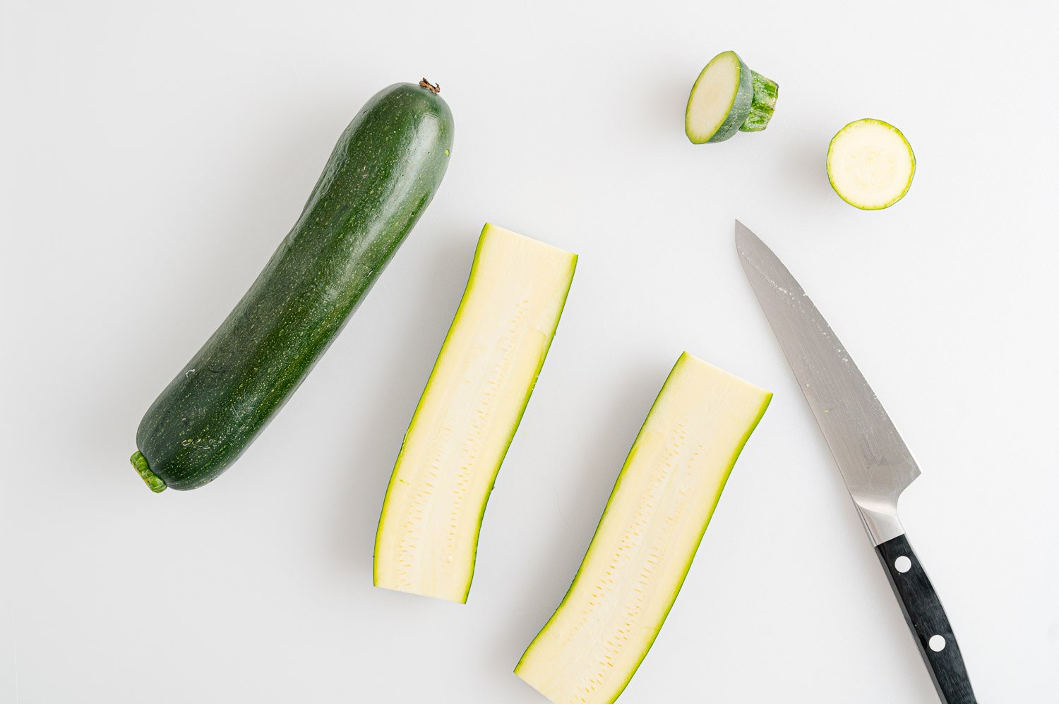 Zucchini cut in half lengthwise.