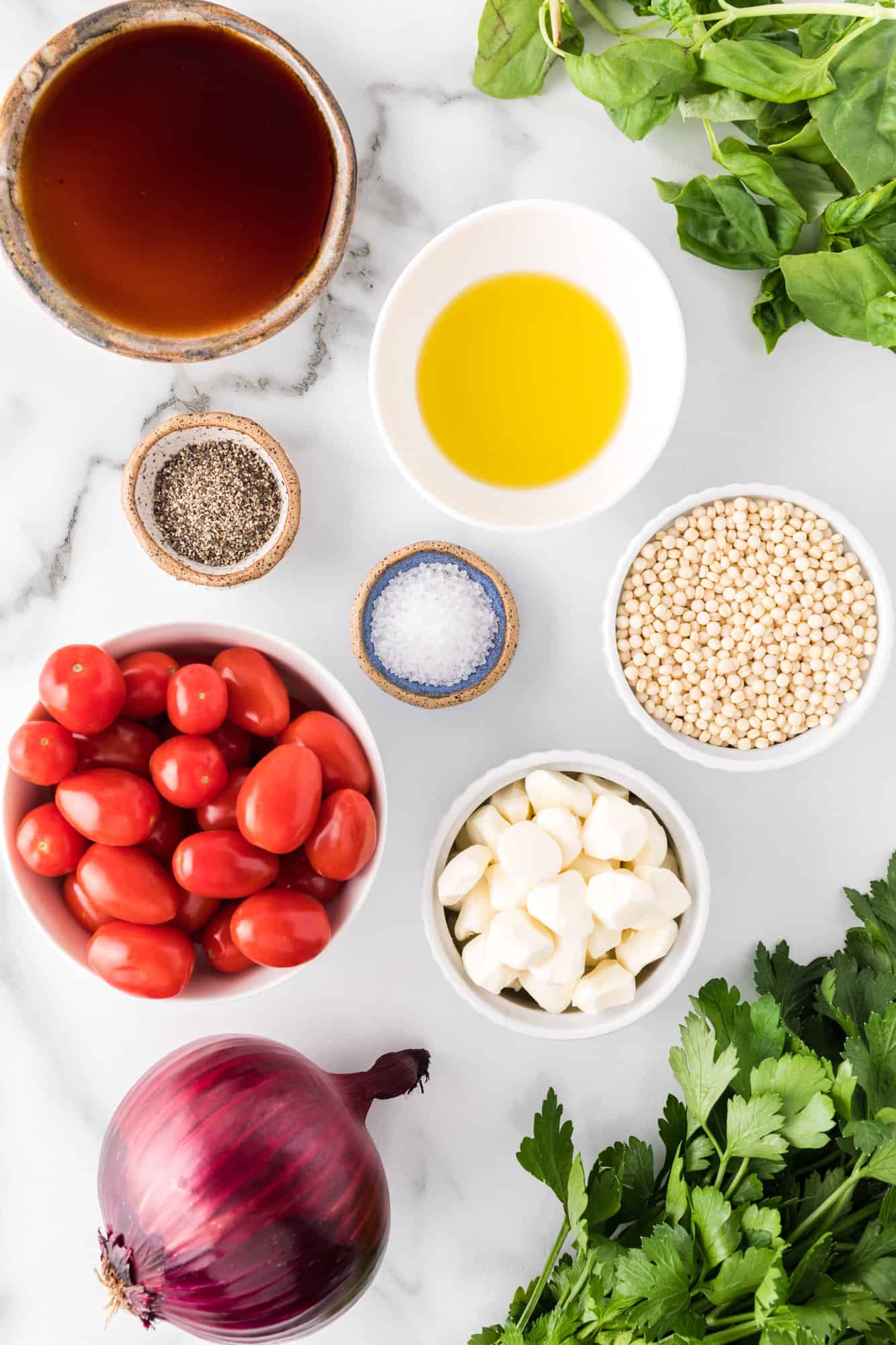 Ingredients needed for recipe, in separate bowls.