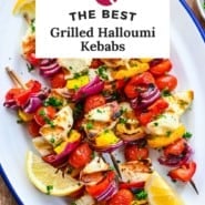 Grilled halloumi kebabs Pinterest graphic.