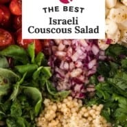 Couscous salad Pinterest graphic with text and images.