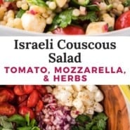 Couscous salad Pinterest graphic with text and images.