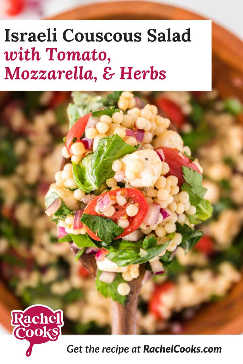 Couscous salad Pinterest graphic with text and images.