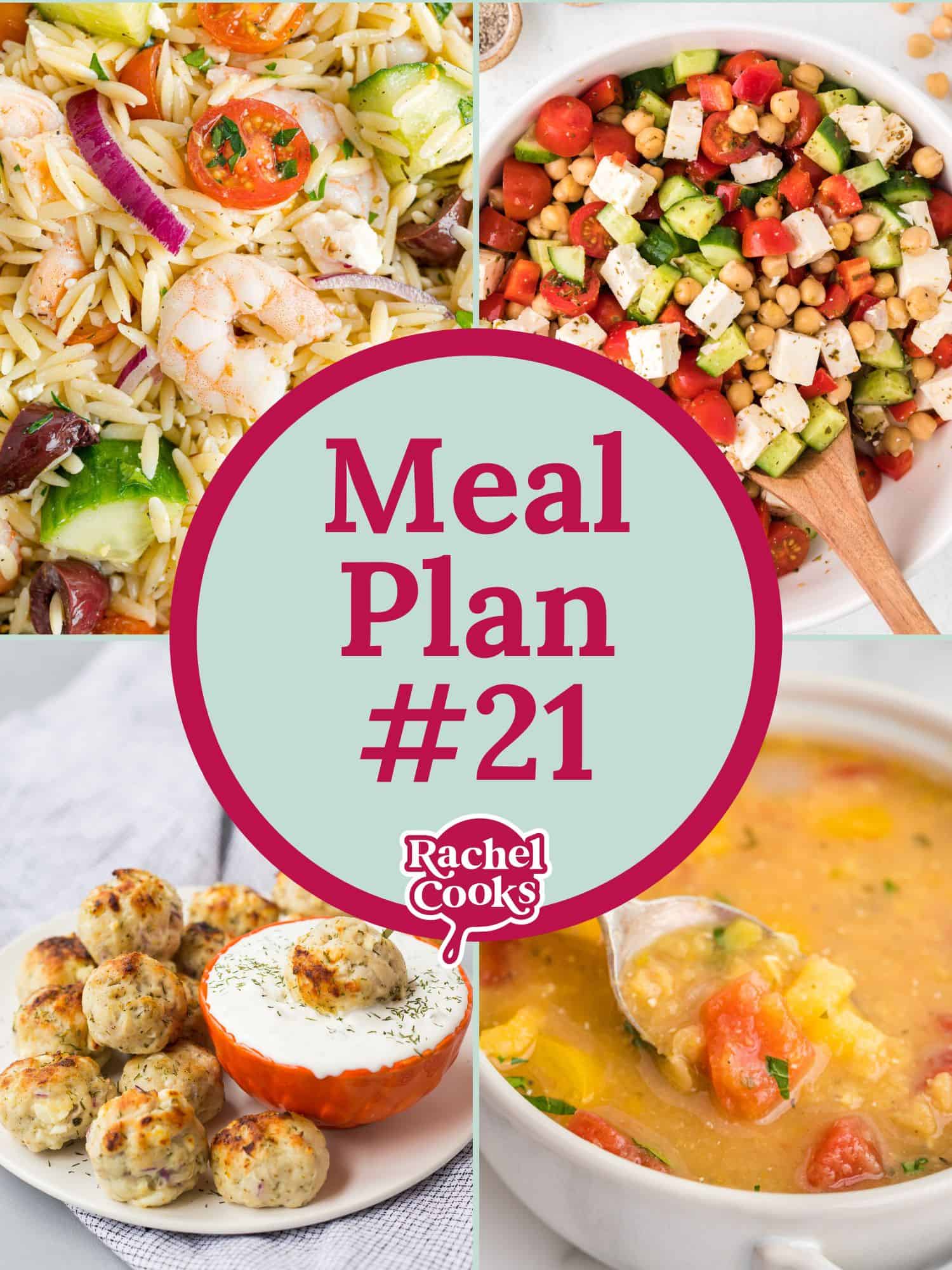 Meal plan 21 post graphic with photo and text.