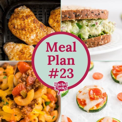Meal plan graphic with text and photos.