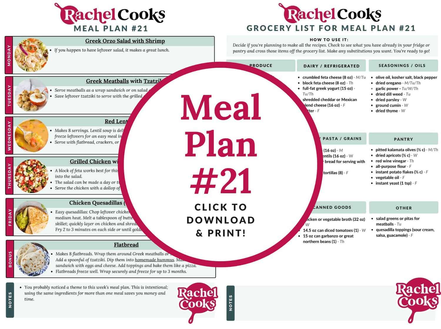 Meal plan 21 preview with text overlay.