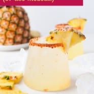 Pineapple margarita pinterest graphic with text and photos.