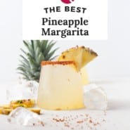 Pineapple margarita pinterest graphic with text and photos.