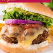 Taco turkey burger Pinterest graphic with text and photos.