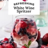 White wine spritzer Pinterest graphic with text and photos.