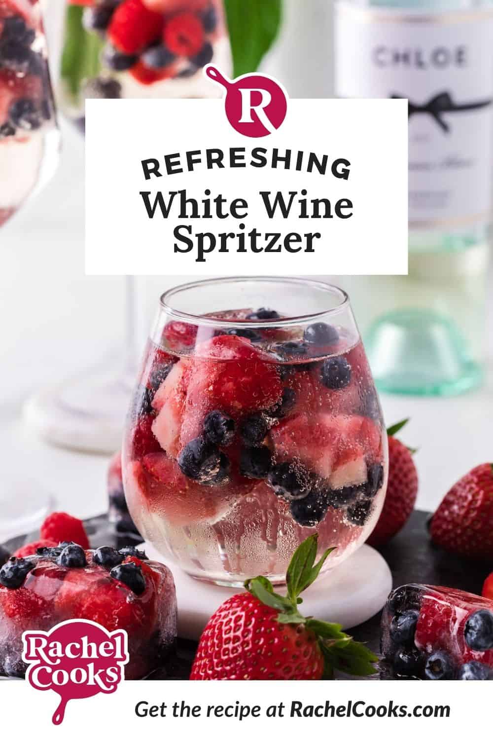 White wine spritzer Pinterest graphic with text and photos.