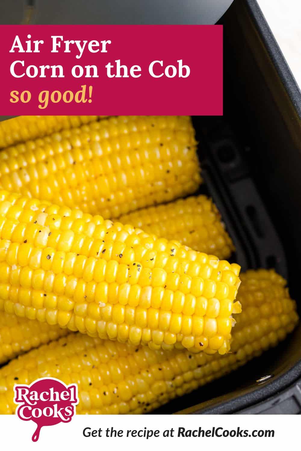 Air fryer corn on the cob Pinterest graphic.