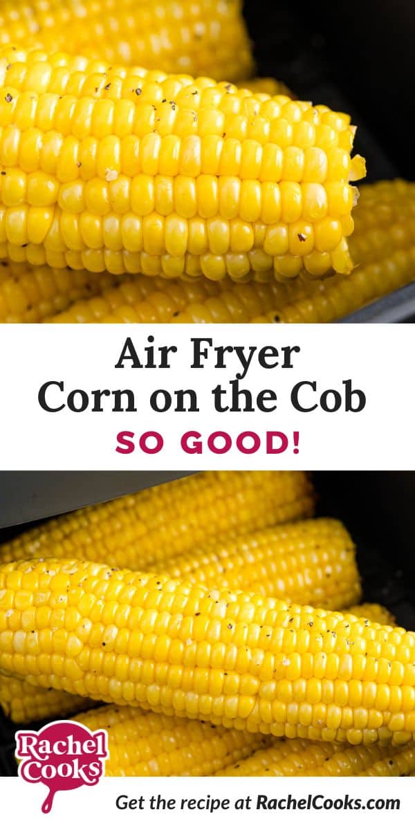 Air fryer corn on the cob Pinterest graphic.