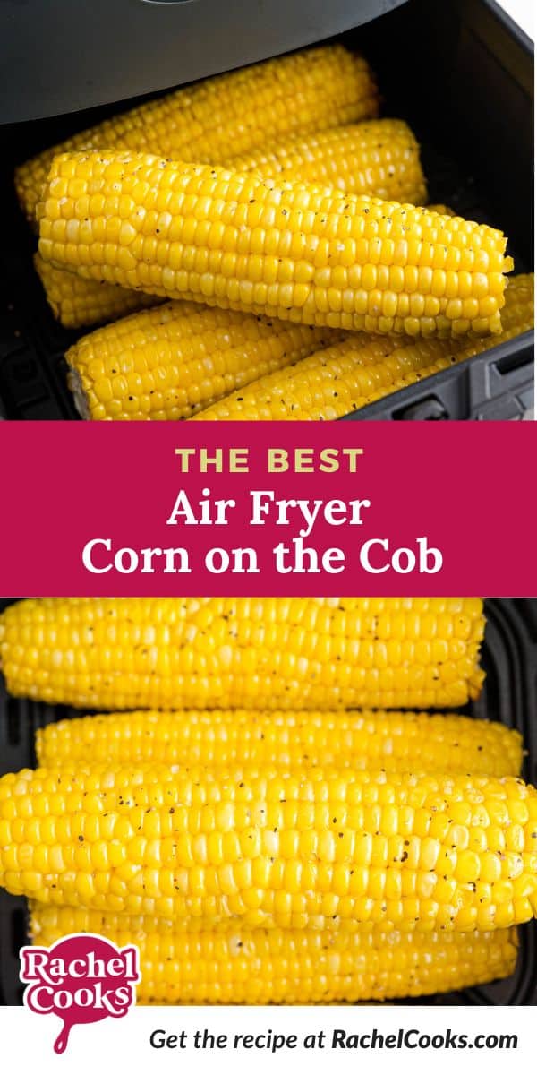 Air fryer corn on the cob Pinterest graphic.