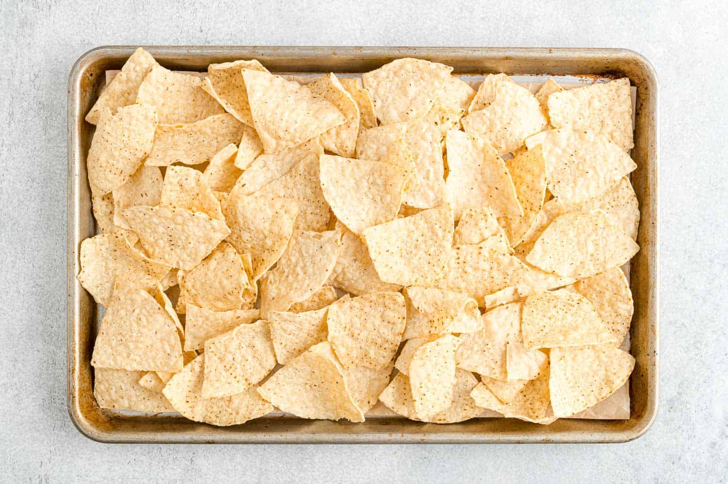 Chips on a sheet pan.