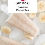 Banana popsicles Pinterest image, with text and graphics.