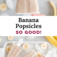 Banana popsicles Pinterest image, with text and graphics.