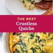 Crustless quiche Pinterest image with photos and text.