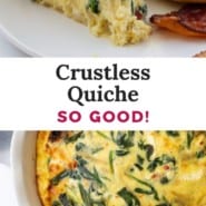 Crustless quiche Pinterest image with photos and text.