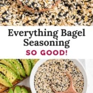 Everything bagel seasoning Pinterest image with text and photos.