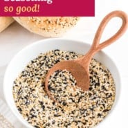 Everything bagel seasoning Pinterest image with text and photos.