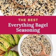 Everything bagel seasoning Pinterest image with text and photos.