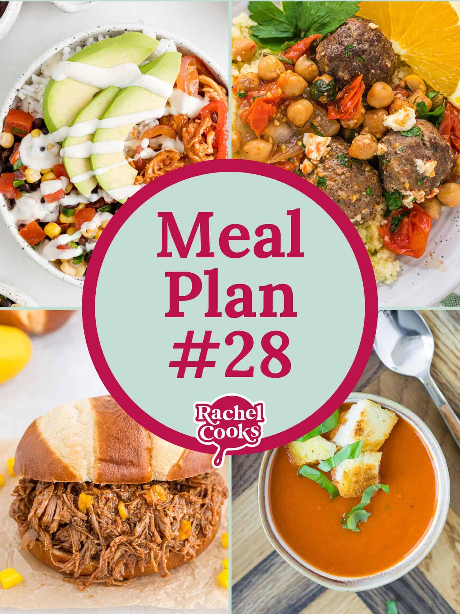 Meal plan 28 graphic with text and photos.