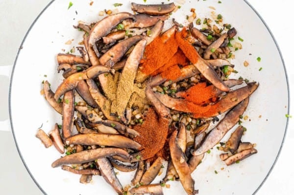 Spices added to mushrooms.