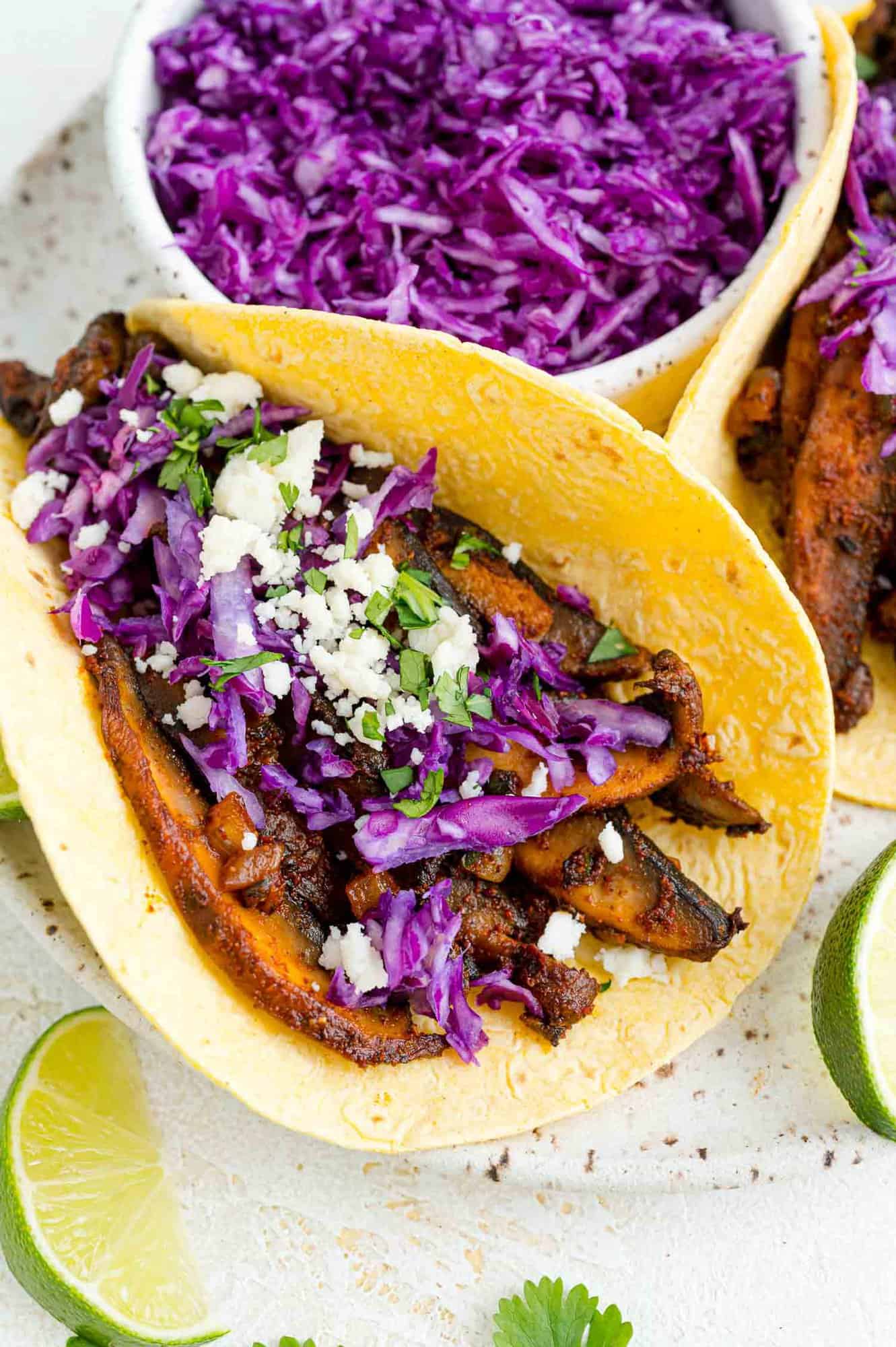 Mushroom taco with toppings added.