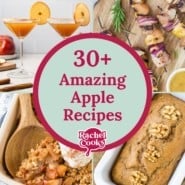 Apple recipes list graphic with text and photos of recipes.