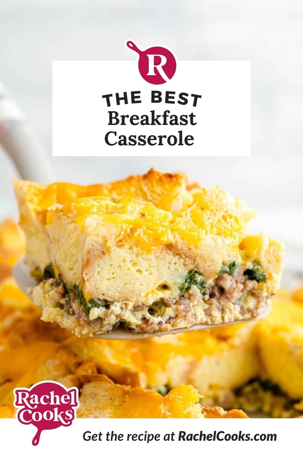 Breakfast casserole pinterest image with text and photos.