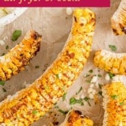 Corn ribs Pinterest graphic, with text and photos.