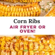 Corn ribs Pinterest graphic, with text and photos.