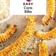 Corn ribs Pinterest graphic, with text and photos.