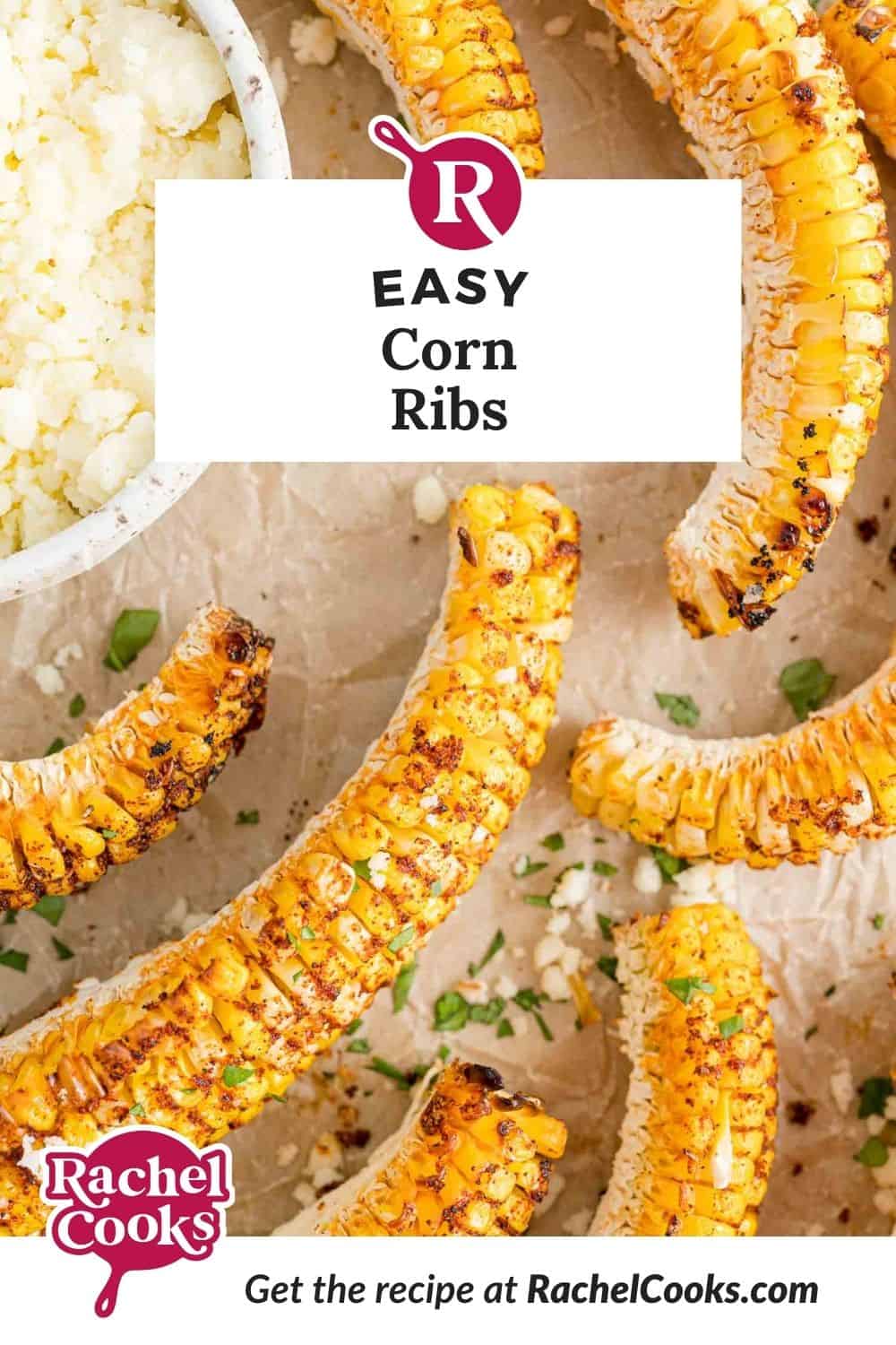Corn ribs Pinterest graphic, with text and photos.